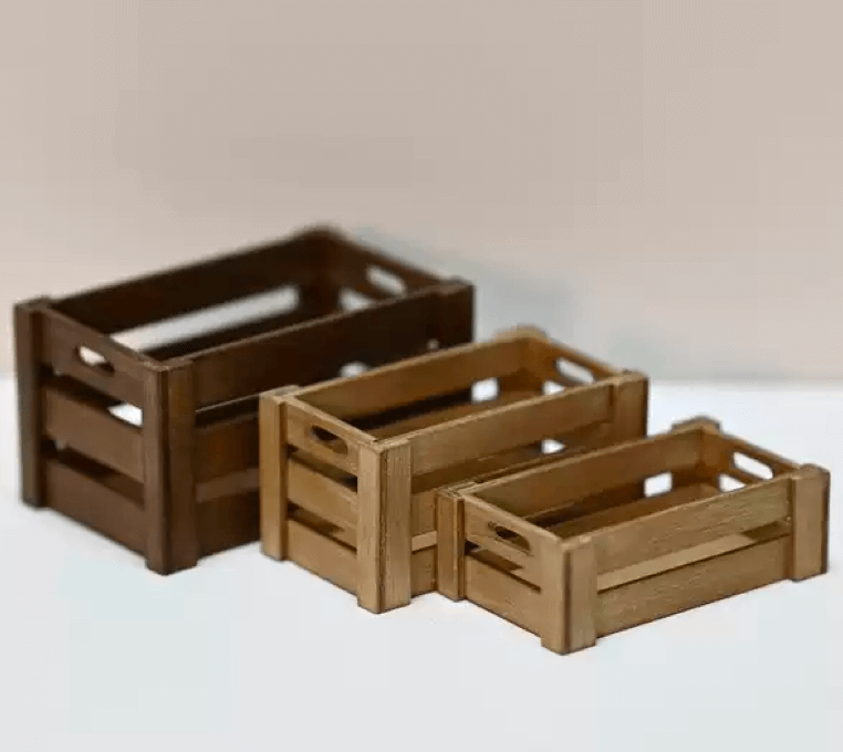 Create your own set of 3 miniature rustic wooden crates with this comprehensive kit! Perfect for dollhouse enthusiasts, miniature collectors, or craft lovers, this kit includes all wooden pieces and hardware.