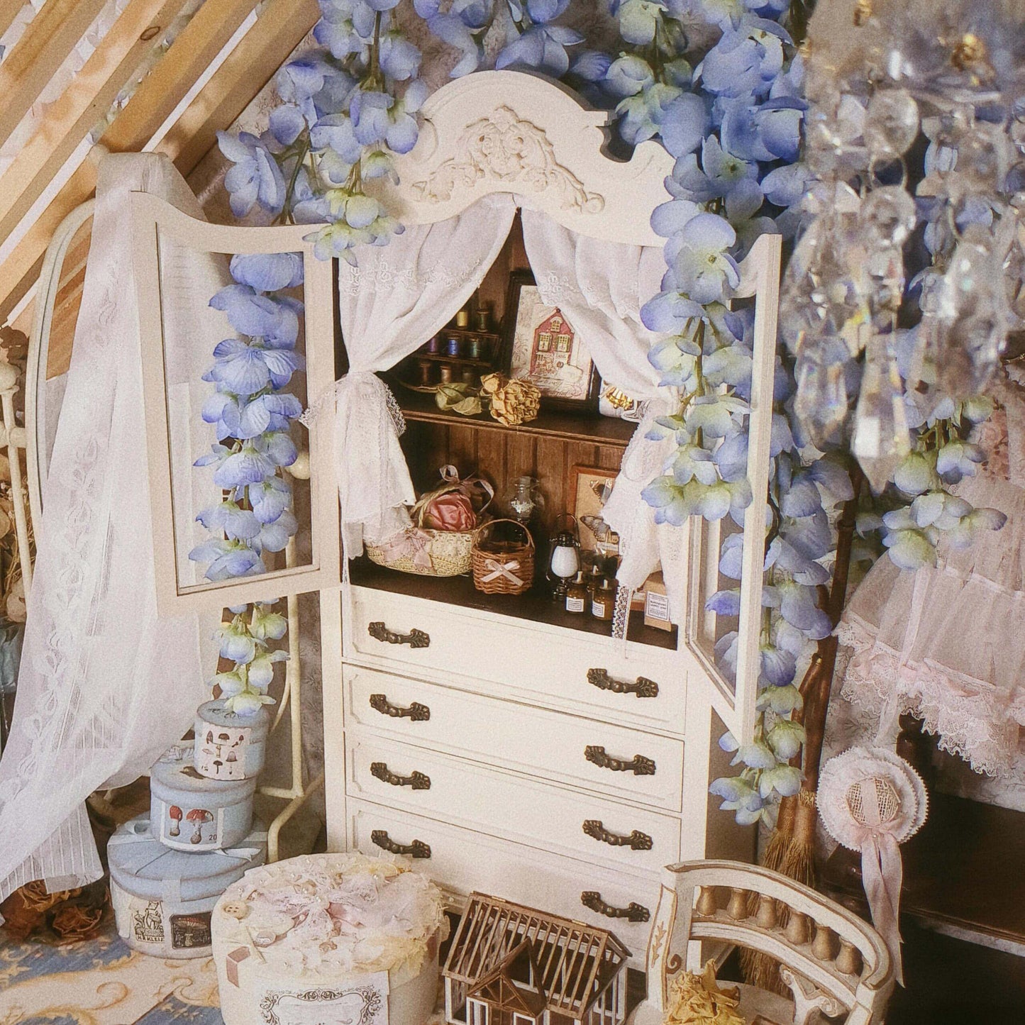 Add a vintage touch to your dollhouse kitchen with this Miniature Vintage Kitchen Cabinet Carved Cupboard with Doors and Drawers. This beautifully crafted cabinet features intricate carvings, doors for concealed storage, and drawers for organizing small items. The charming design and detailed craftsmanship make it a perfect addition to any miniature kitchen, offering both functionality and style.