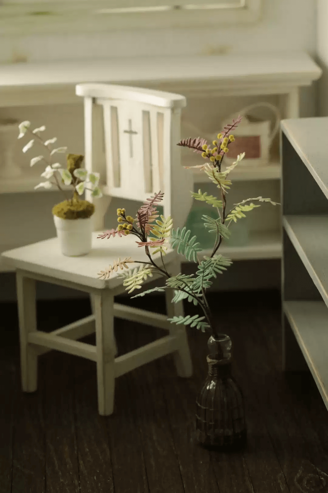 A beautiful smallish and fast growing evergreen tree much valued for its unique and marvelous silvery-blue purple tinged feathery leaves.  Dollhouse Garden Plants Handmade from Clay.