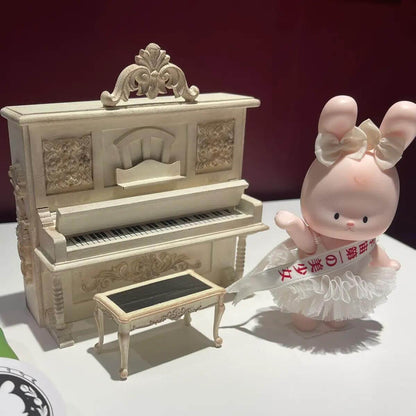 1/12 Scale Dollhouse Miniature Vintage Upright Piano with Stool, made of wood with a white finish, includes a matching stool. Piano Size: 13×11cm / 5.12×4.33in Note: The products are piano and piano stool, without other accessories.