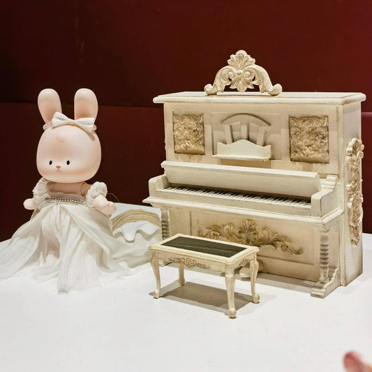 1/12 Scale Dollhouse Miniature Vintage Upright Piano with Stool, made of wood with a white finish, includes a matching stool. Piano Size: 13×11cm / 5.12×4.33in Note: The products are piano and piano stool, without other accessories.