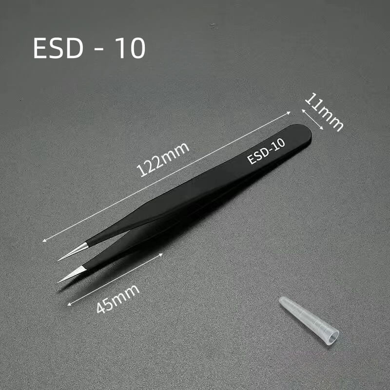 Stainless steel precision ESD tweezers that are anti-static. Being anti-magnetic means it can be use on computers or electronic items. Also ideal for rhinestones, studs, gems, mobile phone, watch, glasses, card making scrapbooks, sewing, stitching, etc. High-quality stainless steel tweezers, designed to meet the demands of the electronics and precision engineering industries, and perfect for DIY miniature crafts and delicate handwork.