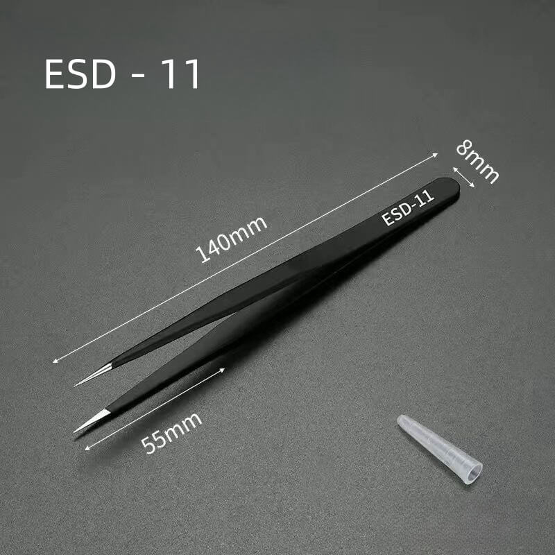 Stainless steel precision ESD tweezers that are anti-static. Being anti-magnetic means it can be use on computers or electronic items. Also ideal for rhinestones, studs, gems, mobile phone, watch, glasses, card making scrapbooks, sewing, stitching, etc. High-quality stainless steel tweezers, designed to meet the demands of the electronics and precision engineering industries, and perfect for DIY miniature crafts and delicate handwork.