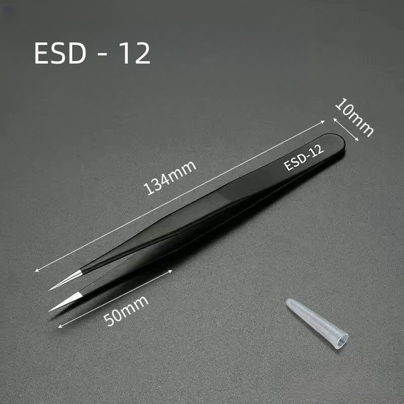 Stainless steel precision ESD tweezers that are anti-static. Being anti-magnetic means it can be use on computers or electronic items. Also ideal for rhinestones, studs, gems, mobile phone, watch, glasses, card making scrapbooks, sewing, stitching, etc. High-quality stainless steel tweezers, designed to meet the demands of the electronics and precision engineering industries, and perfect for DIY miniature crafts and delicate handwork.