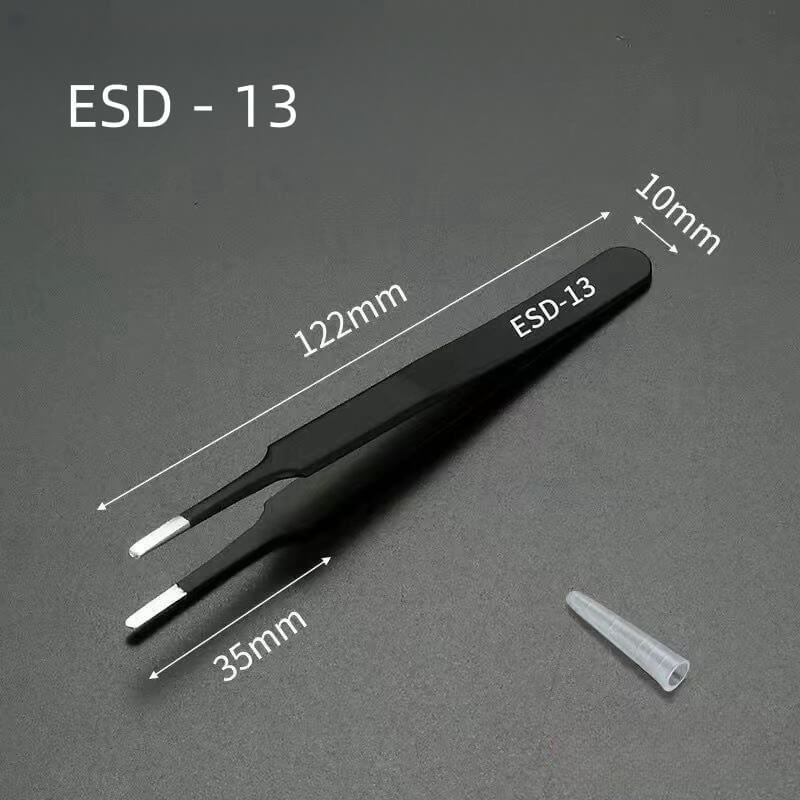 Stainless steel precision ESD tweezers that are anti-static. Being anti-magnetic means it can be use on computers or electronic items. Also ideal for rhinestones, studs, gems, mobile phone, watch, glasses, card making scrapbooks, sewing, stitching, etc. High-quality stainless steel tweezers, designed to meet the demands of the electronics and precision engineering industries, and perfect for DIY miniature crafts and delicate handwork.