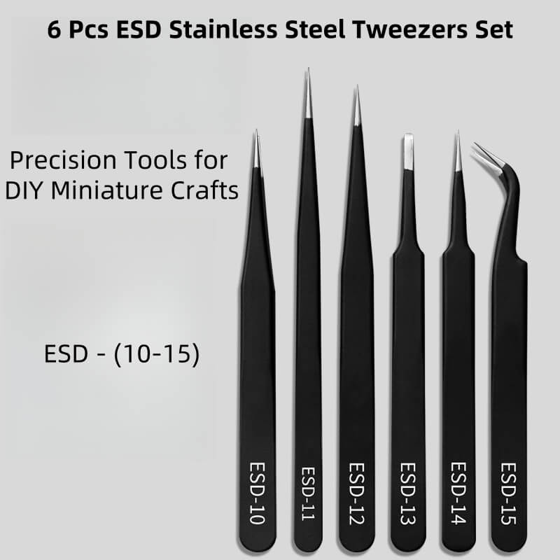 Stainless steel precision ESD tweezers that are anti-static. Being anti-magnetic means it can be use on computers or electronic items. Also ideal for rhinestones, studs, gems, mobile phone, watch, glasses, card making scrapbooks, sewing, stitching, etc. High-quality stainless steel tweezers, designed to meet the demands of the electronics and precision engineering industries, and perfect for DIY miniature crafts and delicate handwork.