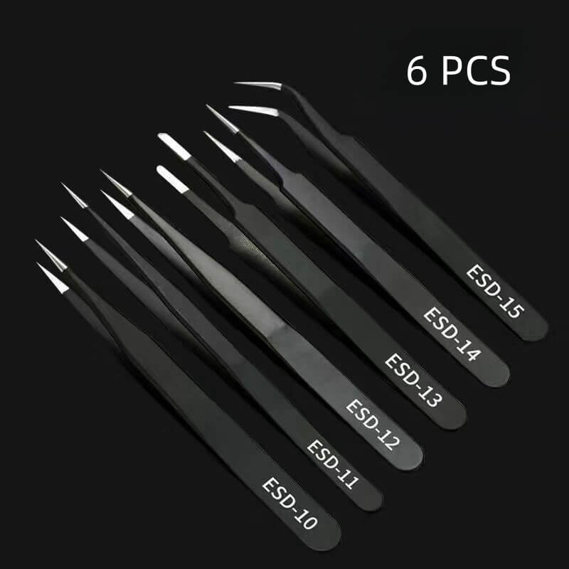 Stainless steel precision ESD tweezers that are anti-static. Being anti-magnetic means it can be use on computers or electronic items. Also ideal for rhinestones, studs, gems, mobile phone, watch, glasses, card making scrapbooks, sewing, stitching, etc. High-quality stainless steel tweezers, designed to meet the demands of the electronics and precision engineering industries, and perfect for DIY miniature crafts and delicate handwork.