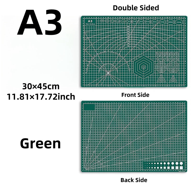 The 3mm thick cutting mat is made of high-quality PVC and features a self-healing surface to protect your workspace and craft knife. It doubles as a desktop protector and a durable cutting board for various DIY projects.

Lightweight and portable, this cutting mat supports double-sided use and is designed with printed guidelines and angles to ensure precise cutting every time.