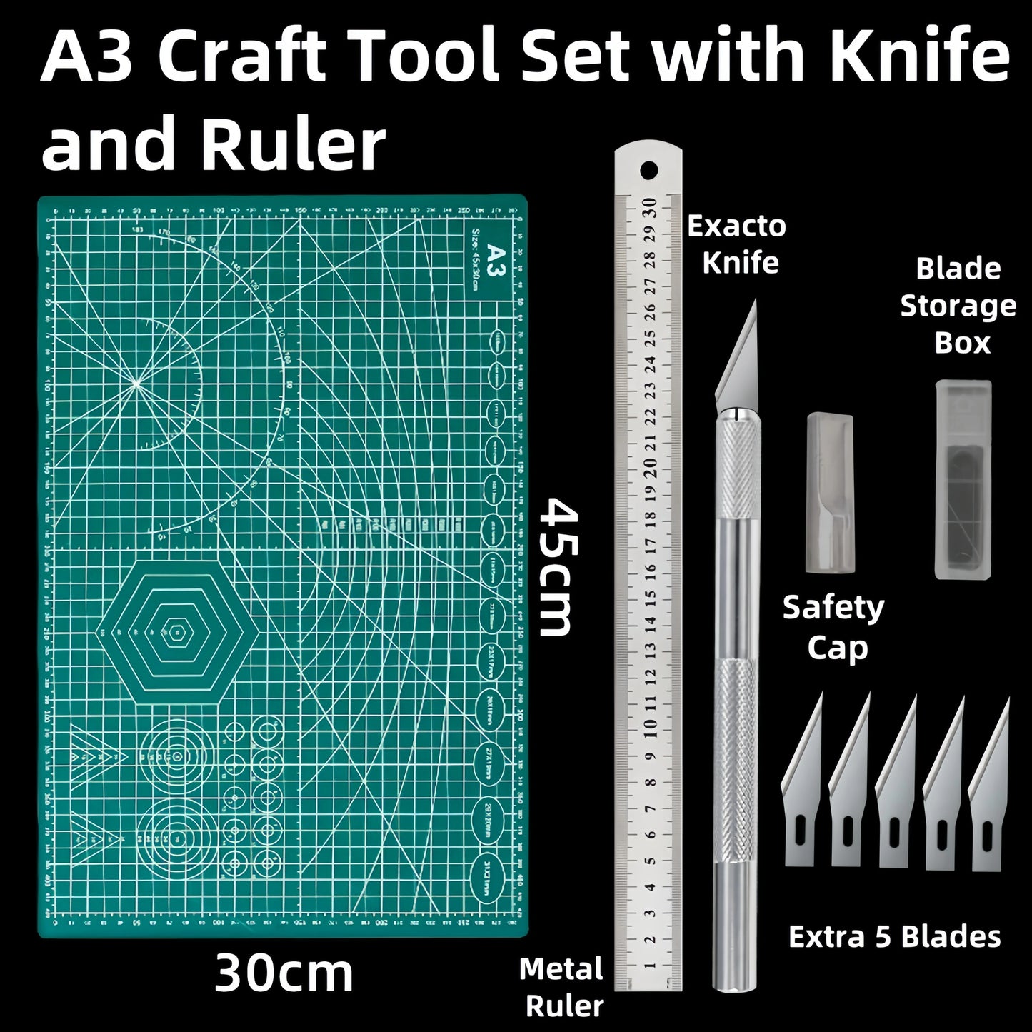 The 3mm thick cutting mat is made of high-quality PVC and features a self-healing surface to protect your workspace and craft knife. It doubles as a desktop protector and a durable cutting board for various DIY projects.

Lightweight and portable, this cutting mat supports double-sided use and is designed with printed guidelines and angles to ensure precise cutting every time.