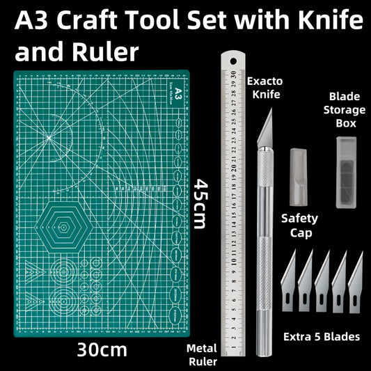 The 3mm thick cutting mat is made of high-quality PVC and features a self-healing surface to protect your workspace and craft knife. It doubles as a desktop protector and a durable cutting board for various DIY projects.

Lightweight and portable, this cutting mat supports double-sided use and is designed with printed guidelines and angles to ensure precise cutting every time.