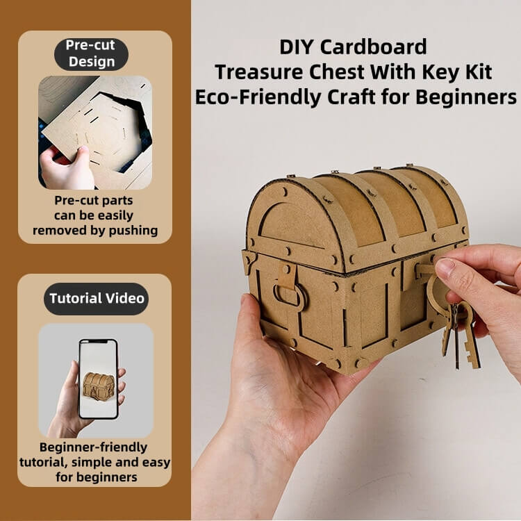 Create your very own charming treasure chest with the DIY Cardboard Treasure Chest With Key Kit! This eco-friendly craft kit is perfect for beginners, allowing you to easily assemble a beautiful cardboard treasure chest complete with a cute key design. Once finished, you’ll have a functional and creative decoration that adds personality to any space.