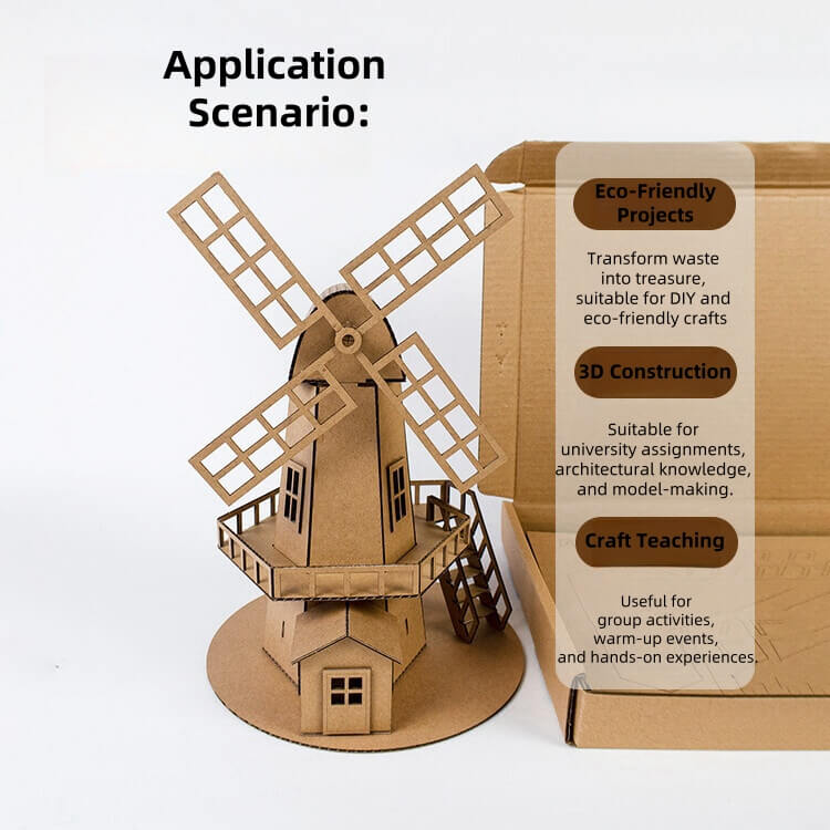 Pre-cut parts require no extra tools, and slot design makes assembly easy and quick Made of biodegradable 2mm thick corrugated cardboard, promoting green and sustainable practices. Perfect for DIY crafts, educational projects, architectural modeling, and parent-child activities. Comes with a detailed video tutorial to guide each step, making it easy for beginners. Takes only about 1 hour to complete, great for a quick craft session or a creative decor project.