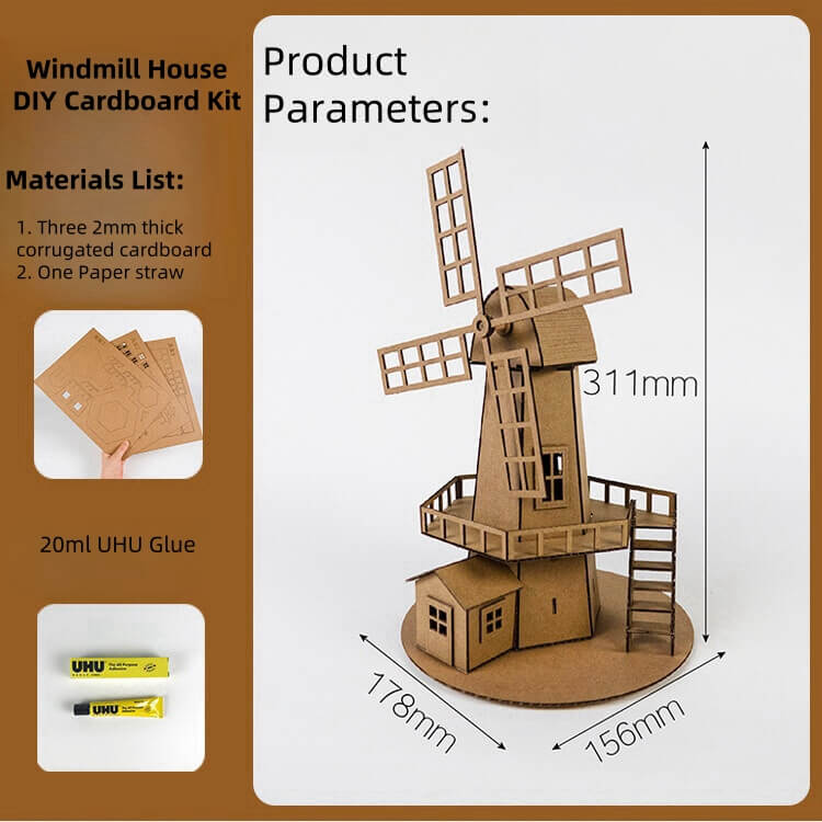 Pre-cut parts require no extra tools, and slot design makes assembly easy and quick Made of biodegradable 2mm thick corrugated cardboard, promoting green and sustainable practices. Perfect for DIY crafts, educational projects, architectural modeling, and parent-child activities. Comes with a detailed video tutorial to guide each step, making it easy for beginners. Takes only about 1 hour to complete, great for a quick craft session or a creative decor project.