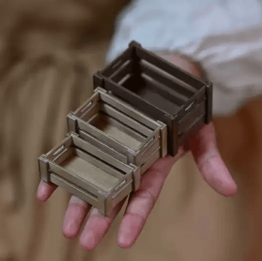 Create your own set of 3 miniature rustic wooden crates with this comprehensive kit! Perfect for dollhouse enthusiasts, miniature collectors, or craft lovers, this kit includes all wooden pieces and hardware.