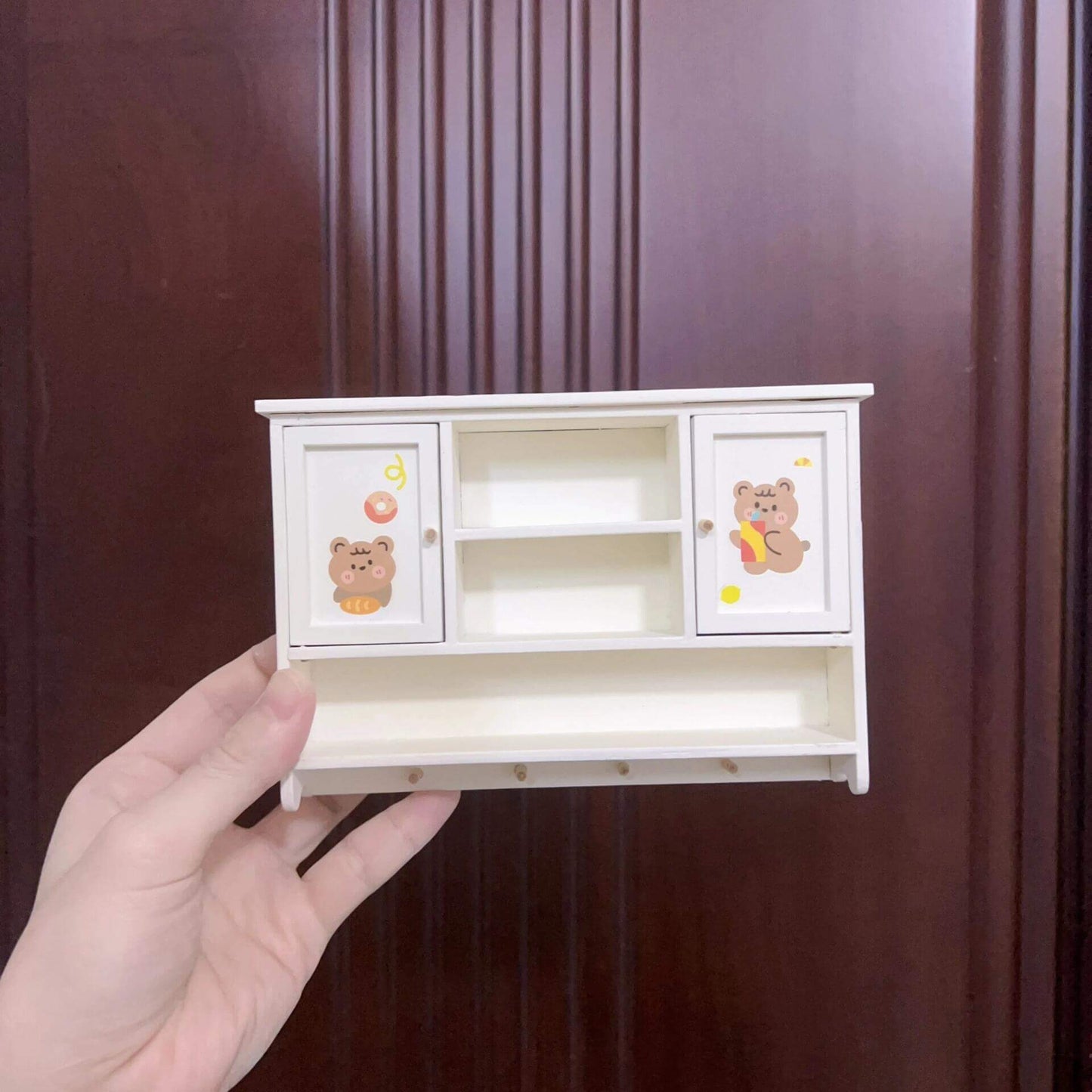 2 drawers can be opened. Color/ Finish: White Styles: Vintage French styling Material: Solid Wood Type: Kitchen Hanging Shelf Cabinet Miniature Furniture for 1/6, 1/12 scale dolls, dollhouse, Kitchen.