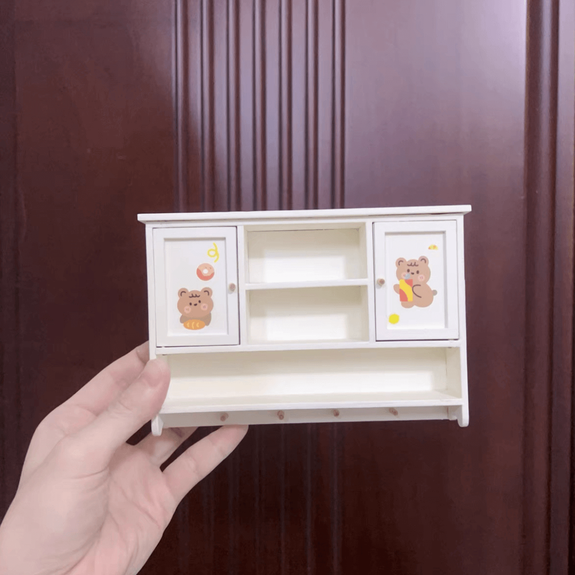 2 drawers can be opened. Color/ Finish: White Styles: Vintage French styling Material: Solid Wood Type: Kitchen Hanging Shelf Cabinet Miniature Furniture for 1/6, 1/12 scale dolls, dollhouse, Kitchen.