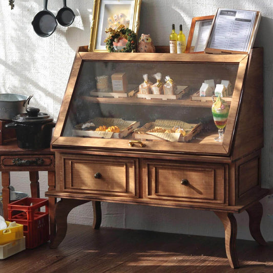 This dollhouse food or else wood display cabinet is an essential piece for your dollhouse store, use it to display your bake items, use it in a flower shop, or any other store ideas. Color/ Finish: Brown Styles: Vintage Material: Solid Wood Type: Display Cabinet