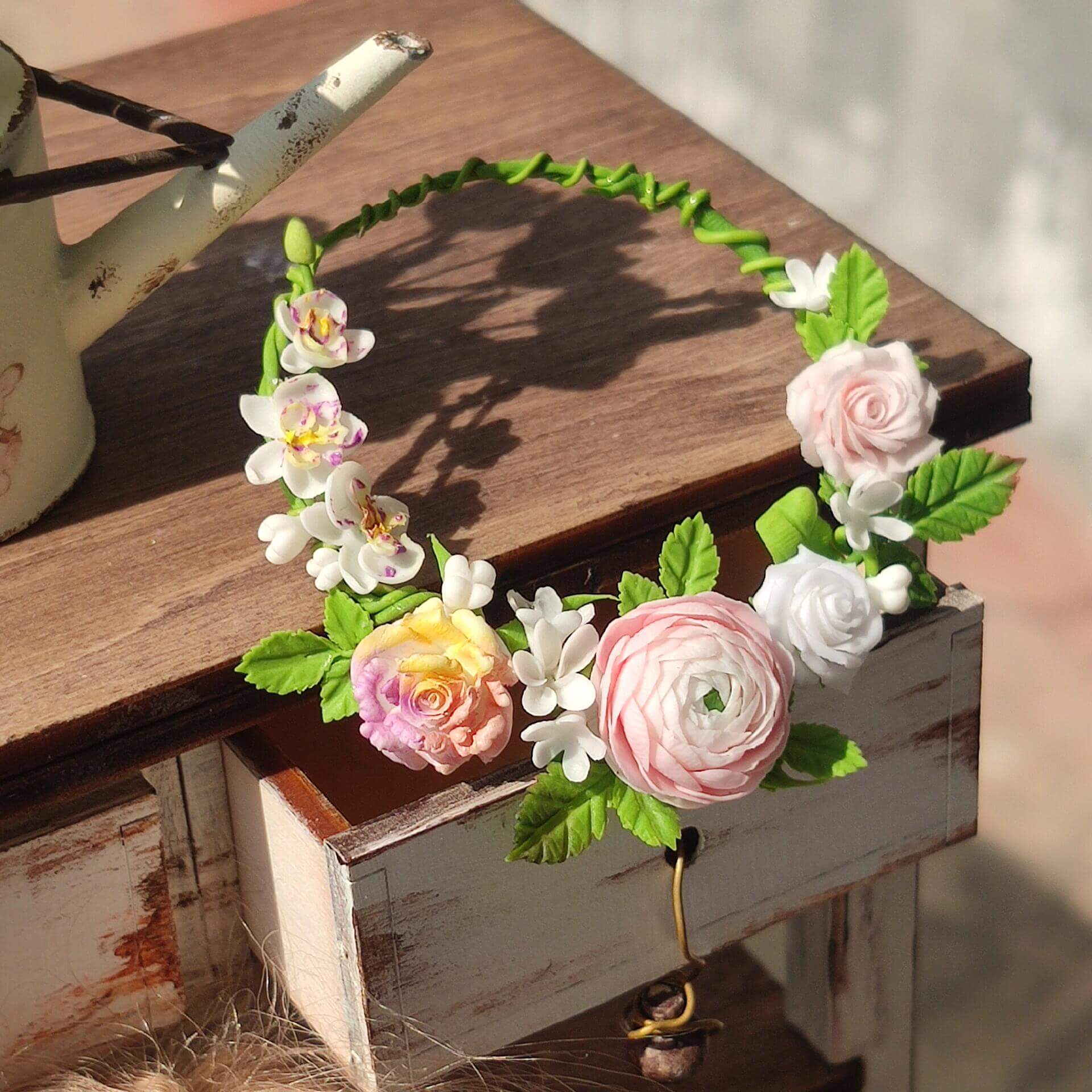 Glamorous accessory designed to elevate Blythe, Barbie, Paola,and other dolls with effortless elegance. Crafted to adorn your dolls with cascading garlands of intricate floral details, this headband adds a touch of enchantment to any dollhouse. Material: Handmade from Clay