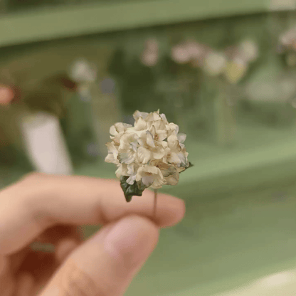 Hydrangeas are deciduous shrubs with flowers in terminal, round or umbrella-shaped clusters in colors of white, pink, or blue, or even purple.  Scale: 1:6; 1:12  Material: Handmade from Clay  Size: Standard; On picture frame.