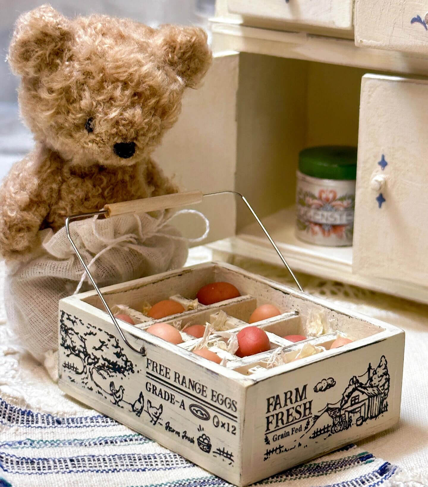 Add a charming touch to your dollhouse kitchen with the Miniature Egg Crate Holder Storage Carrier with Eggs Kit. This delightful kit includes everything you need to create a realistic miniature egg crate, complete with tiny, life-like eggs, perfect for enhancing your kitchen scene or display.