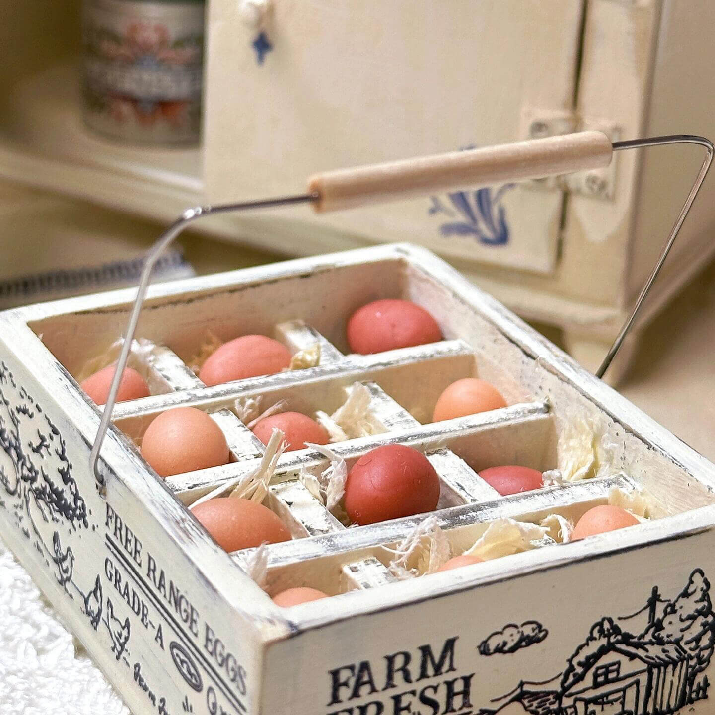 Add a charming touch to your dollhouse kitchen with the Miniature Egg Crate Holder Storage Carrier with Eggs Kit. This delightful kit includes everything you need to create a realistic miniature egg crate, complete with tiny, life-like eggs, perfect for enhancing your kitchen scene or display.