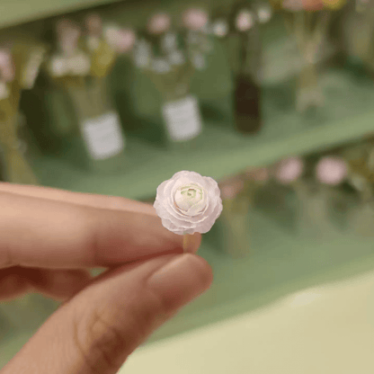 Ranunculus asiaticus, commonly called Persian buttercup, is a tuberous-rooted plant that blooms in late spring to early summer. Miniature for dolls, dollhouses, roomboxes. Suitable for Blythe, Barbie, Paola,and other dolls with a height of 25-40cm (10-15.8 inches). Scale: 1:6; 1:12 Material: Handmade from Clay