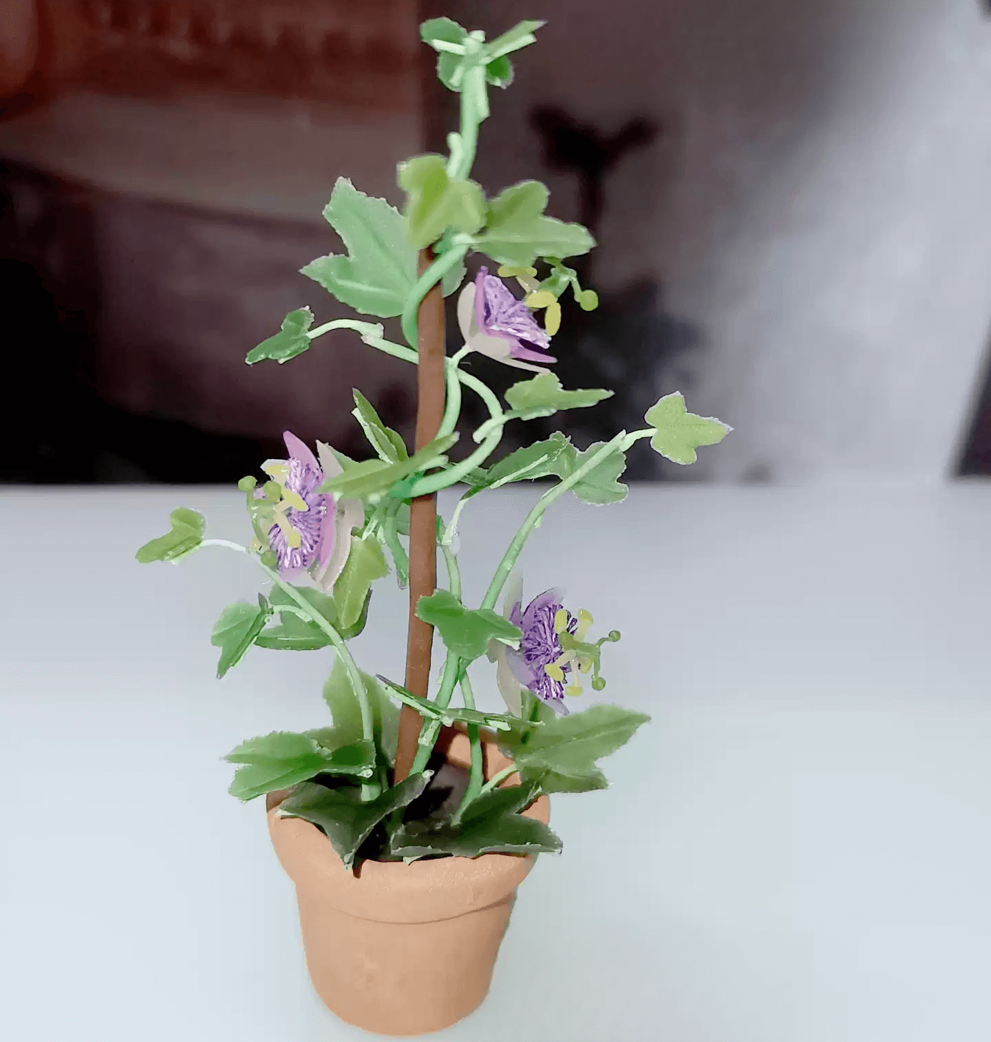 Passion Flower (Passiflora) plants have beautiful, fragrant blooms and are host plants for several butterfly species.  Dollhouse Garden Plants Hand-crafted out of clay for plants lover.