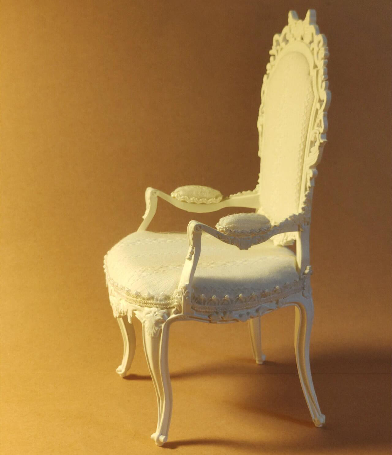 This miniature armchair craft kit is perfect for dollhouse enthusiasts who love combining creativity with fine details. Inspired by shabby chic and vintage European designs, this throne-style chair features intricate carvings and an elegant fabric finish, adding a sophisticated touch to any dollhouse interior. Ideal as a centerpiece for dollhouse living rooms, studies, or bedrooms, this kit brings timeless charm and character to your miniature world. A perfect gift for collectors and craft lovers alike!