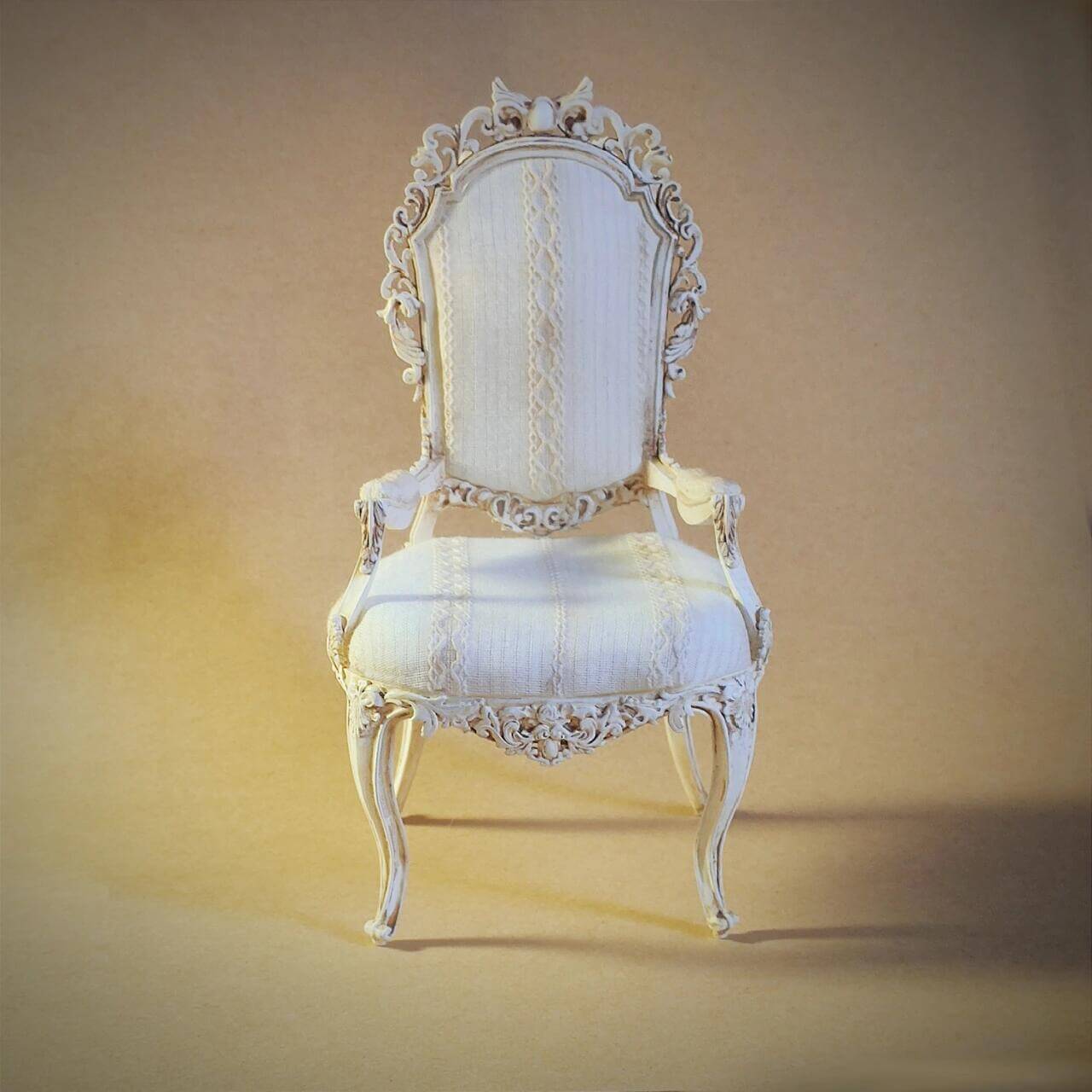 This miniature armchair craft kit is perfect for dollhouse enthusiasts who love combining creativity with fine details. Inspired by shabby chic and vintage European designs, this throne-style chair features intricate carvings and an elegant fabric finish, adding a sophisticated touch to any dollhouse interior. Ideal as a centerpiece for dollhouse living rooms, studies, or bedrooms, this kit brings timeless charm and character to your miniature world. A perfect gift for collectors and craft lovers alike!