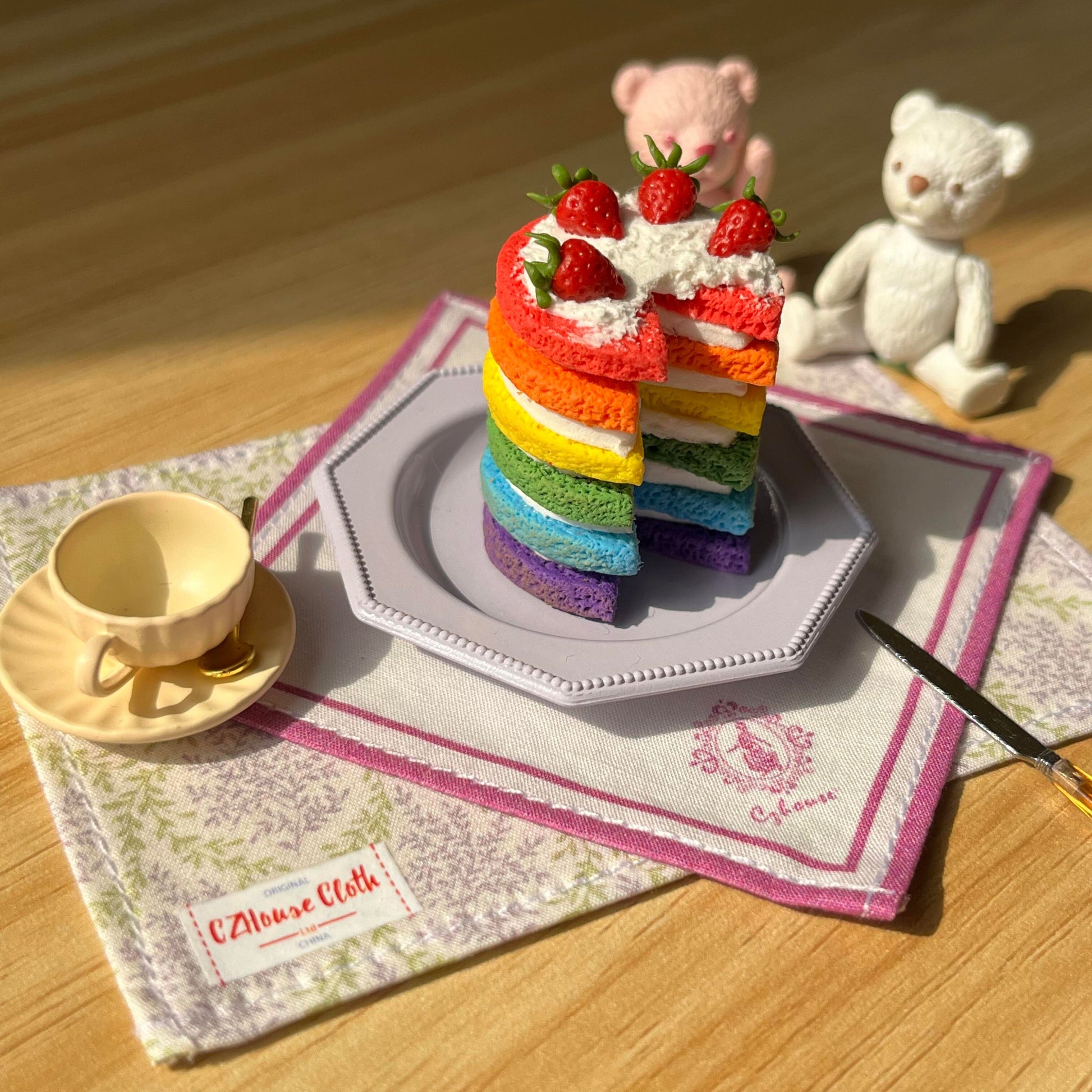 This listing is for x1 Miniature Rainbow Strawberry Cream Cake. There are x1 Slices that have been cut from the Rainbow Cake.