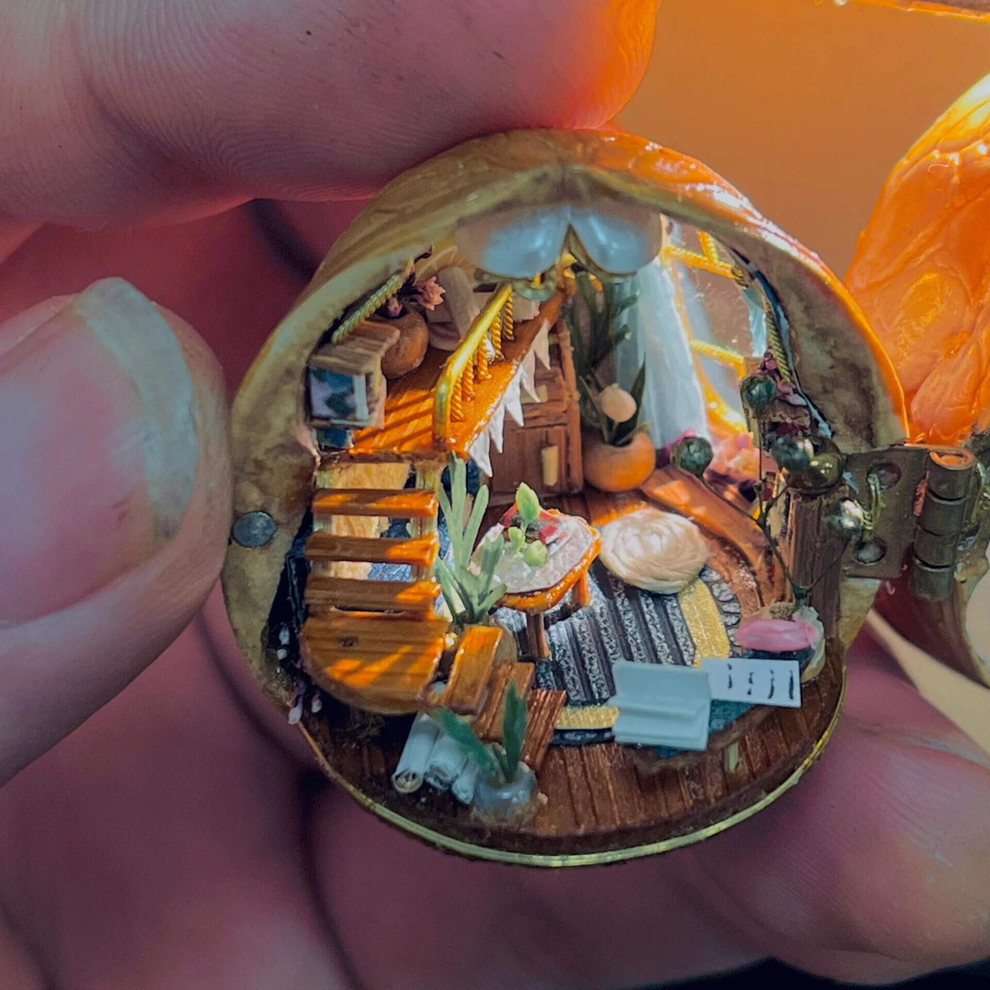 This Attic View Tiny House is entirely handmade; the items inside and the windows can all be opened and closed.