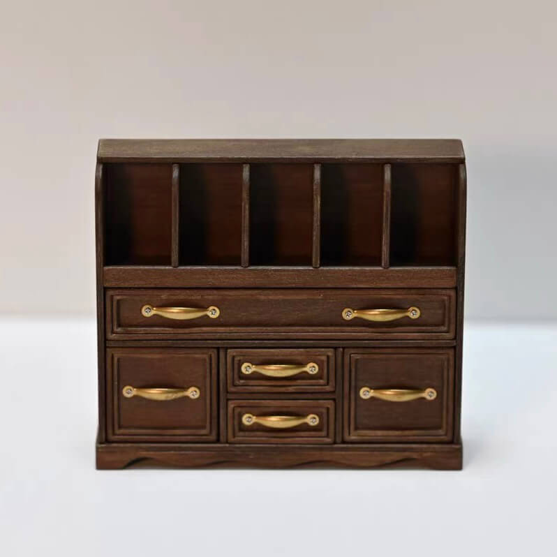 This multifunctional integrated design includes a storage area, pen holders, calculator stapler storage, paper clip holders, a drawer, a note holder, and a document note holder, providing ample space for organizing dollhouse daily office supplies. Default Color/ Finish: Brown Style: Shabby Chic Material: Wood