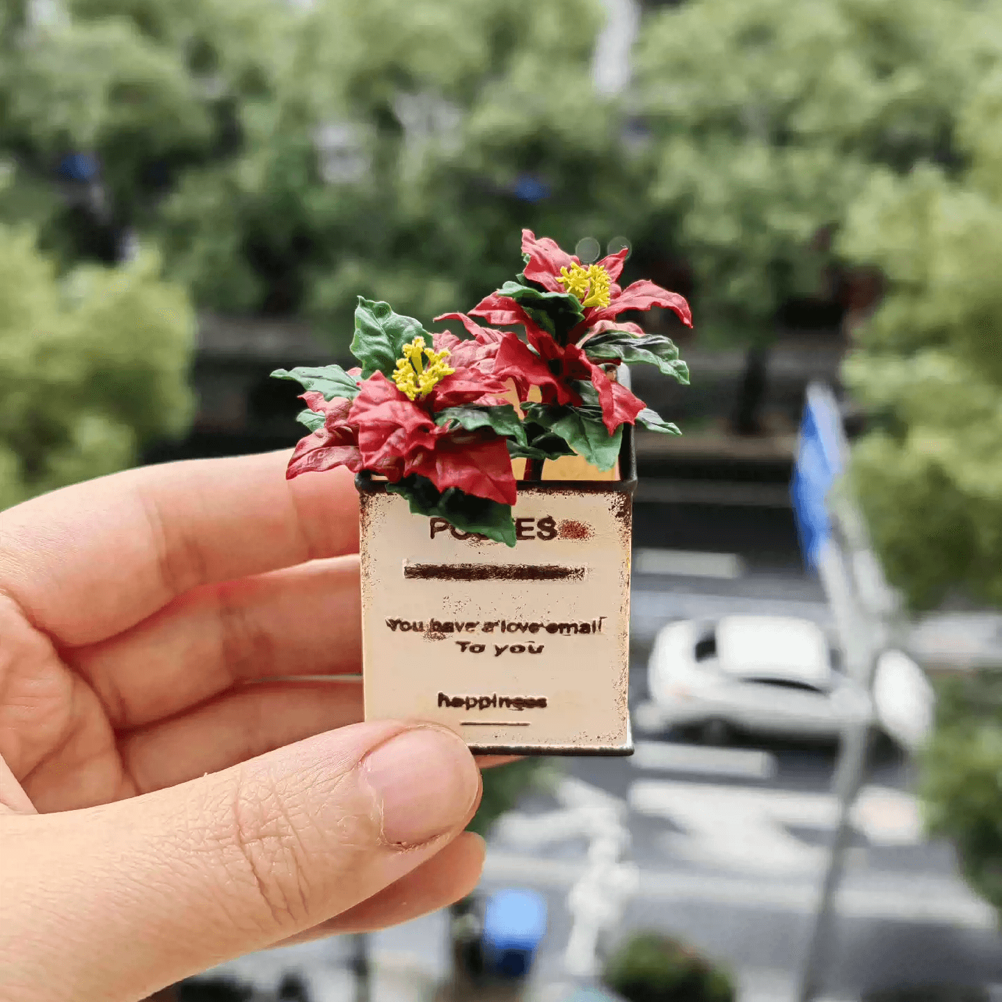 Poinsettia (Euphorbia pulcherrima) is a classic holiday plant, known for its festive red bracts set against green leaves.  This miniature Christmas Flower Euphorbia pulcherrima (Poinsettia)  ornaments will look stunning on a table setting or dollhouse.  Material: Handmade from Clay