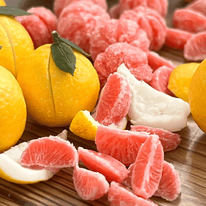 Realistic Red Pomelo 1:6 and 1:12 scale. Miniature fruit 1/6 scale. Miniature fruit 1/12 scale. Dollhouse kitchen accessories. Miniature food for doll. Miniature fruit for miniature garden, dollhouse farmhouse, tiny kitchen. Size: Whole Red Pomelo; Peeled Red Pomelo.