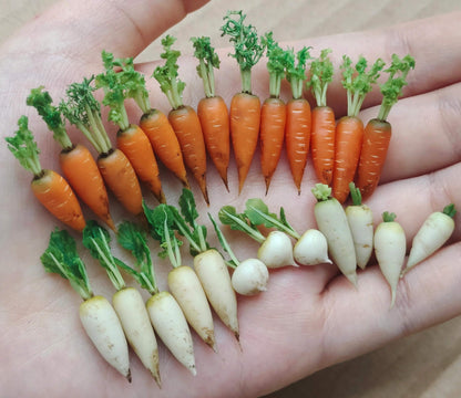 This miniature vegetable Long White Mooli Daikon Radish would be a wonderful addition to any doll's house kitchen or dining room table. Material: Clay