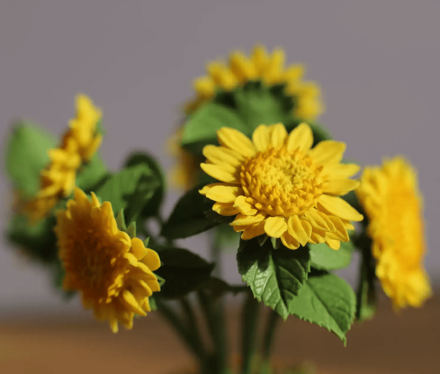 Helianthus annuus is a dwarf growing annual sunflower with large, double golden-yellow flowers, it's an excellent cut flower.  Material: Handmade from Clay