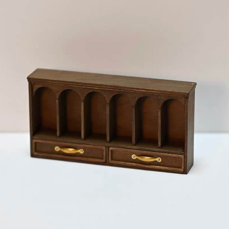 This multifunctional integrated design includes a storage area, pen holders, calculator stapler storage, paper clip holders, a drawer, a note holder, and a document note holder, providing ample space for organizing dollhouse daily office supplies. Default Color/ Finish: Brown Style: Shabby Chic Material: Wood