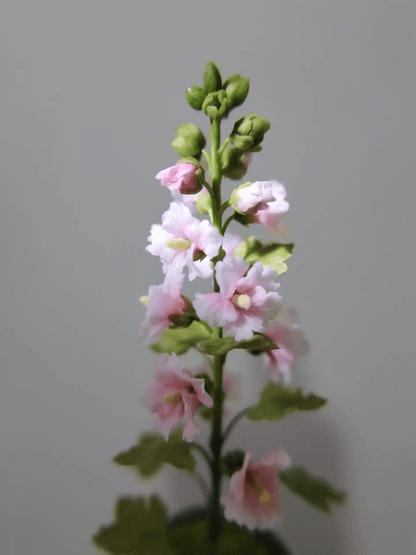 Miniature Alcea Rosea Hollyhocks in Pot Handmade Clay Plant