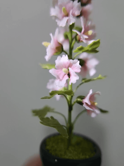 Miniature Alcea Rosea Hollyhocks in Pot Handmade Clay Plant