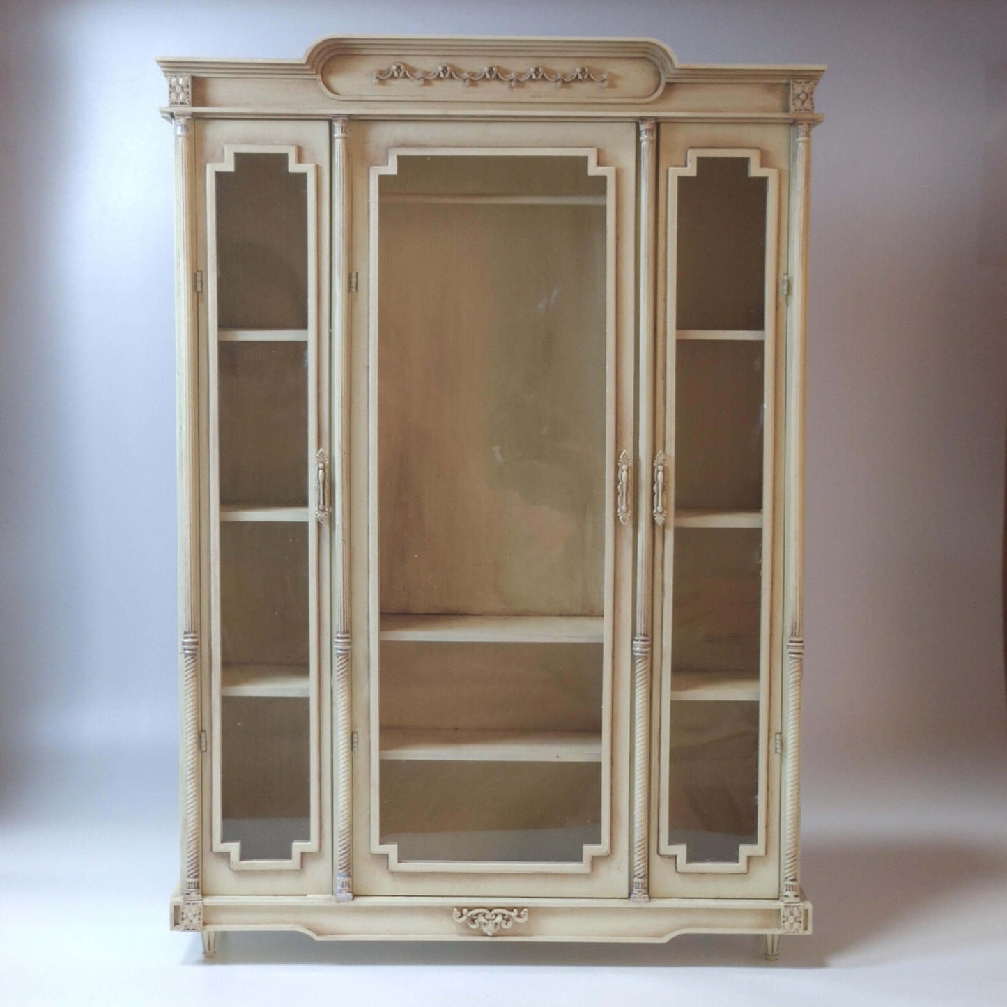 Beautiful Miniature Vintage Shabby Chic Carved Armoires Wardrobes with glass doors.  Color/ Finish: White  Styles: French Vintage  Material: Solid Wood  Type: Wardrobe Armoire  Default Scale: 1/6 (You can customize and modify the size according to your dollhouse).  Miniature Furniture for all dollhouse, roombox, bedroom.