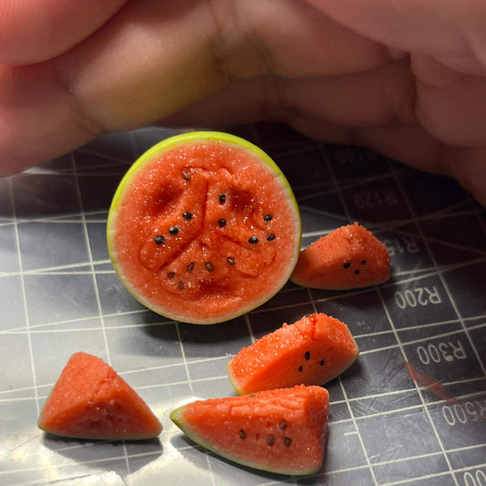 This listing is for 1 Half Watermelon and 4 Slices. Each watermelon is handmade with love and is as unique as any plant in nature.