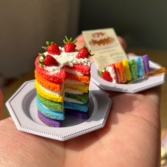 This listing is for x1 Miniature Rainbow Strawberry Cream Cake. There are x1 Slices that have been cut from the Rainbow Cake.