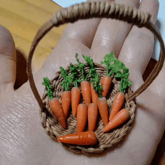 This miniature vegetable carrots would be a wonderful addition to any doll's house kitchen or dining room table. Material: Clay