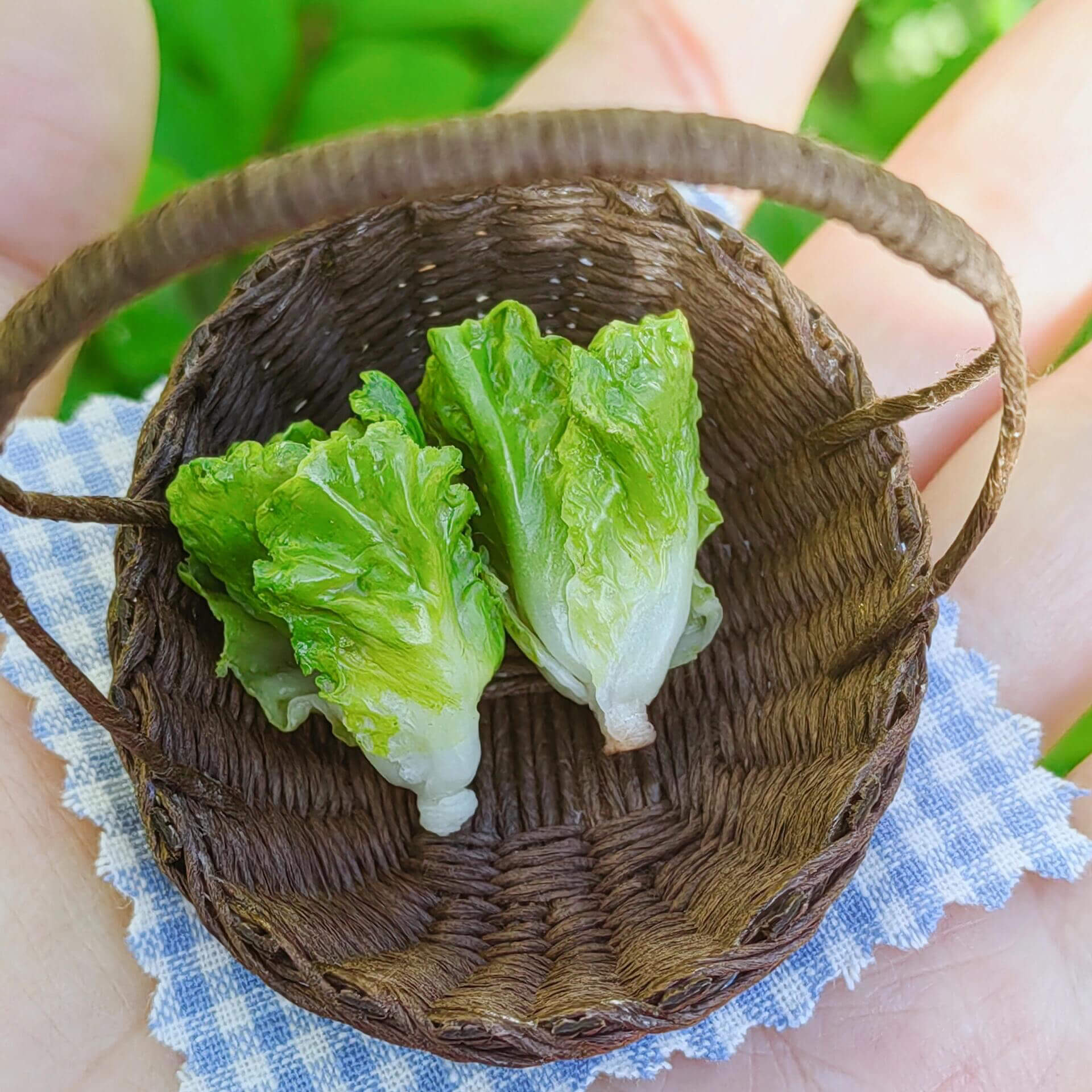 Miniature vegetables lettuce for a dollhouse. Miniature vegetables lettuce made from clay. Miniature vegetables lettuce in 1/12 and 1/6 scale can be used in doll kitchen, doll grocery store, doll food, collection, diorama decoration. Size: 1/12 (2cm / 0.79inch); 1/6 (3cm / 1.18in).