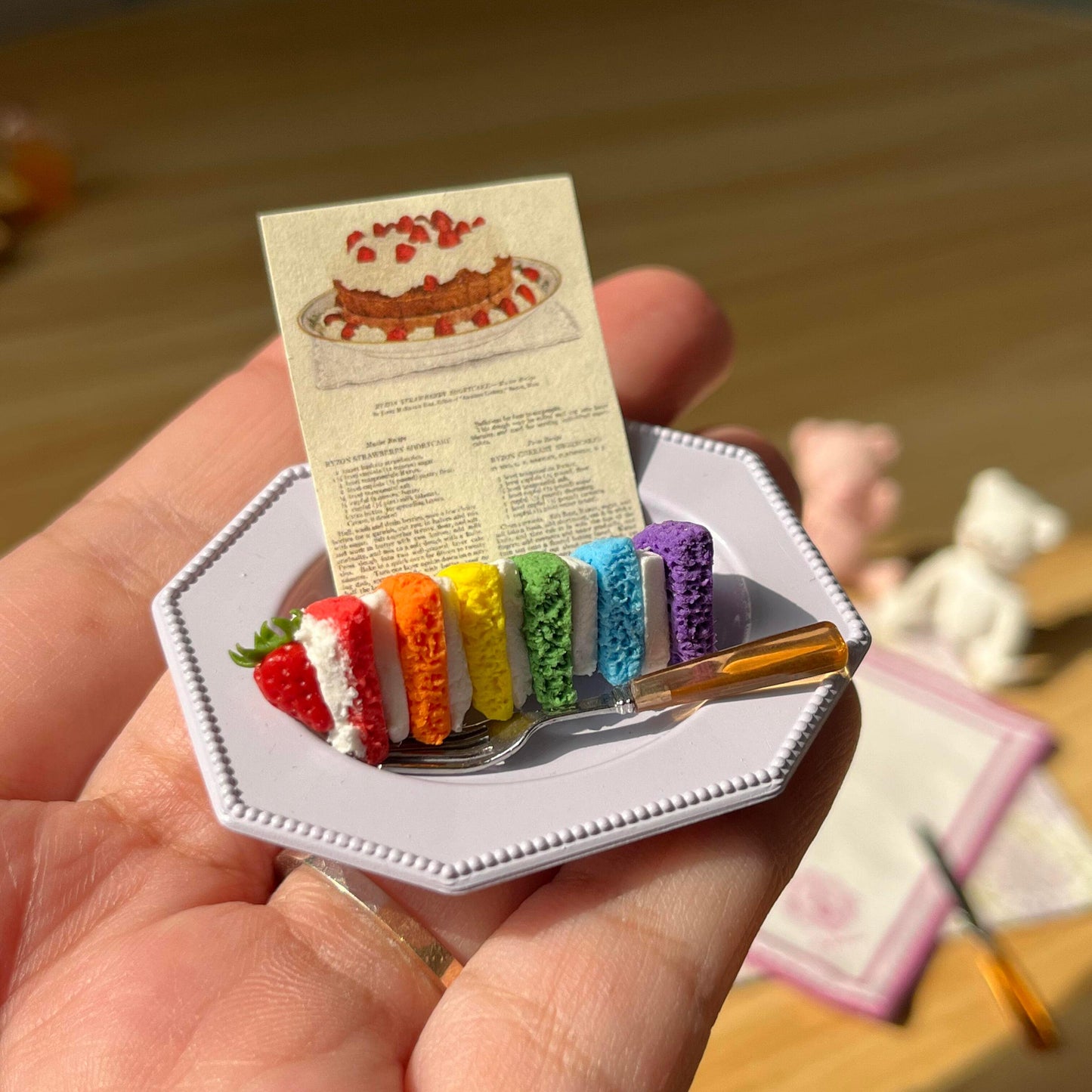 This listing is for x1 Miniature Rainbow Strawberry Cream Cake. There are x1 Slices that have been cut from the Rainbow Cake.