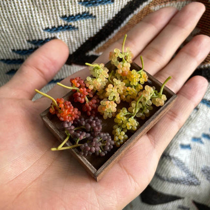 Miniature fruits for a dollhouse. Miniature fruits made of clay. Miniature fruits in 1/6 and 1/8 scale can be used in doll kitchen, doll grocery store, doll food, collection, diorama decoration. Size: A bunch of grape 2 cm / 0.79in