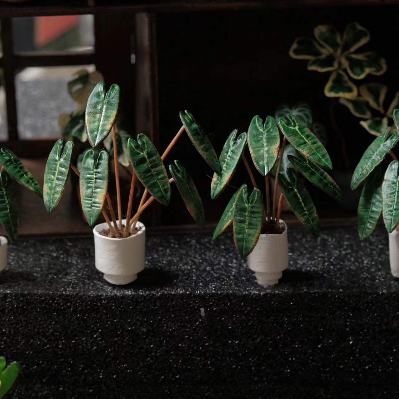 Philodendron billietiae produces long, strap shaped leaves with beautiful orange petioles. It grows as an epiphyte in nature and the elongated leaves and petioles help it to stretch out to receive light. Scale: 1:6; 1:12  Material: Handmade from Clay  Height: 4-6cm≈1.58-2.36in