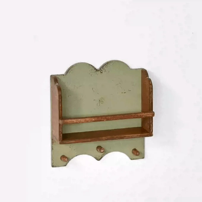 Our Wall Shelves offer a simple, useful and beautiful way to store and show off your belongings. Perfect for dollhouse bedrooms, kitchens and entryways. Default Color/ Finish: Green and Brown Style: Shabby Chic Material: Wood Scale: 1/6 (5.6×1.7×6cm / 2.21×0.67×2.36in)