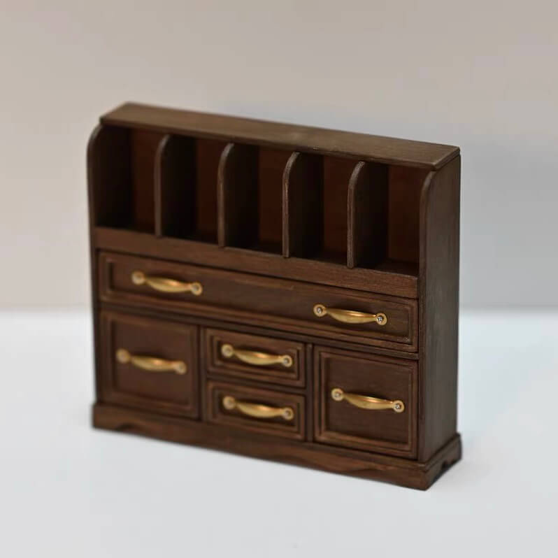 This multifunctional integrated design includes a storage area, pen holders, calculator stapler storage, paper clip holders, a drawer, a note holder, and a document note holder, providing ample space for organizing dollhouse daily office supplies. Default Color/ Finish: Brown Style: Shabby Chic Material: Wood