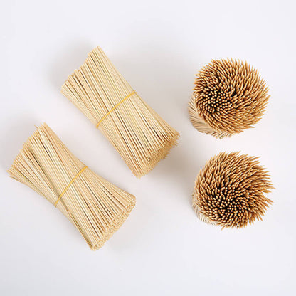 Available in various sizes and quantities to meet diverse needs. Made from natural bamboo, eco-friendly, and durable. Versatile Use: Perfect as toothpicks, BBQ skewers, or craft materials for miniature houses and DIY projects.